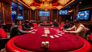 Exciting poker gameplay at 68 Game Bài, showcasing strategic card play and vibrant casino ambiance.