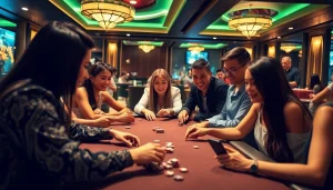 Engaging casino atmosphere at vvvwin88.live featuring diverse players enjoying Baccarat and Poker games.