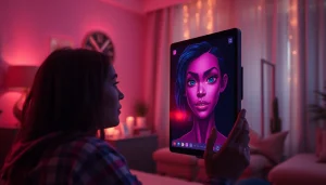 Engaging character AI NSFW interaction with a captivating digital character in a cozy setting.