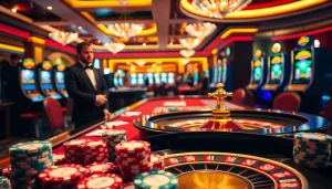 Players place bets at a luxurious s666 roulette table in a vibrant casino ambiance.