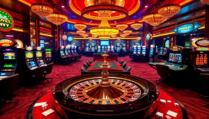 Experience the vibrant casino atmosphere at 88vv with roulette wheels and slot machines.