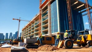 Showcasing Carolinas construction with a diverse crew at work on a commercial building site.